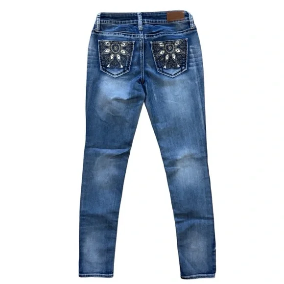 💙 HYDRAULIC Lola Curvy Low Rise Skinny Jeans 5/6 ✨ Embroidered Y2K Denim 💙 - Picture 3 of 13